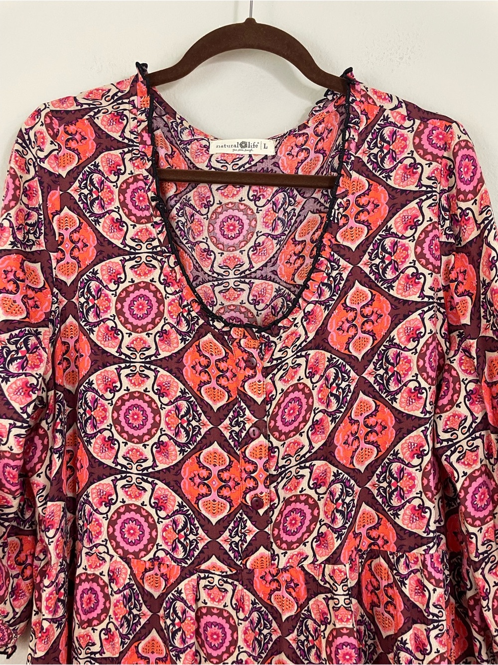 Natural Life Floral Babydoll Relaxed Knee Length Dress Size Large Boho - Picture 4 of 6